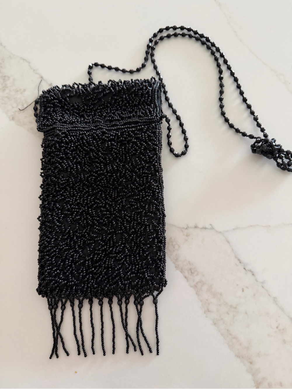 Valerie Stevens Elegant Black Beaded Mini Crossbody with Fringe